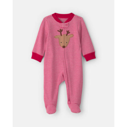 Baby Reindeer 100% Cotton 2-Way Zip Sleep & Play Pajamas - Red | Carter's