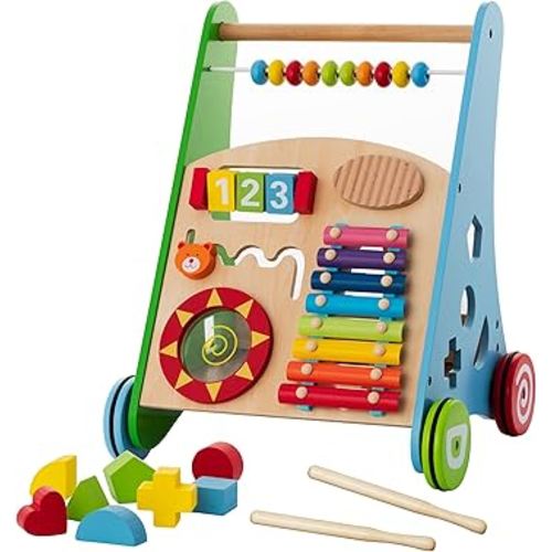 Wooden Baby Walker with Activity Center for Toddler Boys & Girls - Montessori Baby Push Walker Toy with Adjustable Speed - Baby Walker with Wheels for Kids Development by KIDDERY TOYS