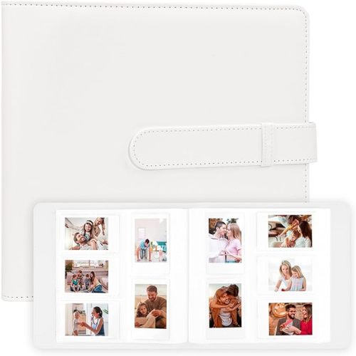 Veicevol 360 Pockets Photo Album for Fujifilm Instax Mini Camera, Album for Polaroid Photo, Leather Cover, Photo Album for Fujifilm Instax Mini 12 11 9 40 8 7 Evo LiPlay Camera, White