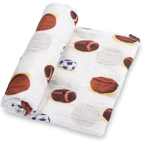 LollyBanks Muslin Swaddle Blanket, 100% Muslin Cotton Soft Baby Blankets for Boys, 47 X 47 Inches Soft and Cozy Baby Wrap Swaddle Breathable Infant Blankets, Newborn Essentials (Sports Print)