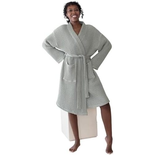 Womens Kimono Waffle Robe - Lightweight 100% Turkish Cotton Housecoat for All-Day Lounging - Bathrobe for Shower