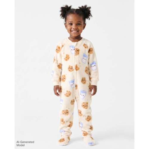 Baby And Toddler Milk And Cookies Footed One Piece Pajamas - Cozy Fleece - White