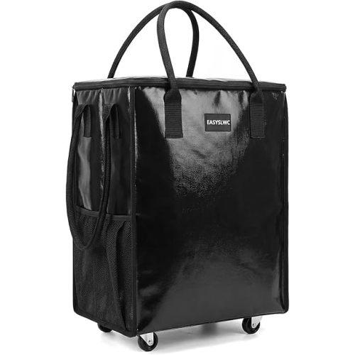Reusable Hauler Rolling Tote Bag, Collapsible Portable Shopping Cart with Wheels for Groceries, Apartments Laundry, Organization, Heavy Duty Utility Tote, Basket with Wheels, Travel and Moving, 75lbs