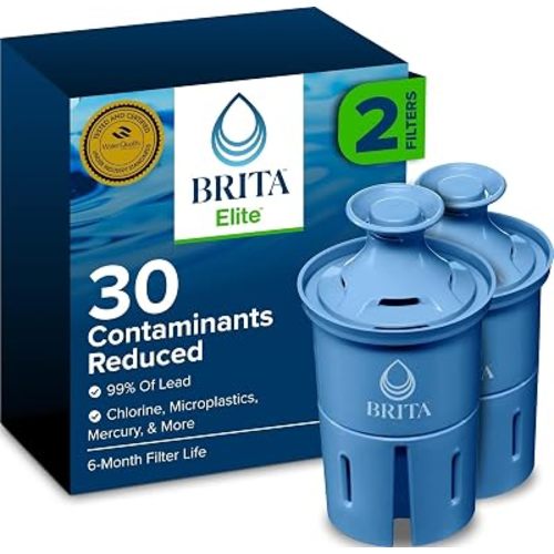 Brita Elite Water Filter Replacements for Pitchers and Dispensers, BPA-Free, Reduces 99% of Lead, Lasts Six Months or 120 Gallons, Includes 2 Pitcher Replacement Filters, Blue