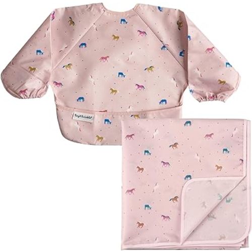 Tiny Twinkle Mess-proof Splat Mat and Full Sleeve Bib, machine washable, babies and toddlers 6-24 months