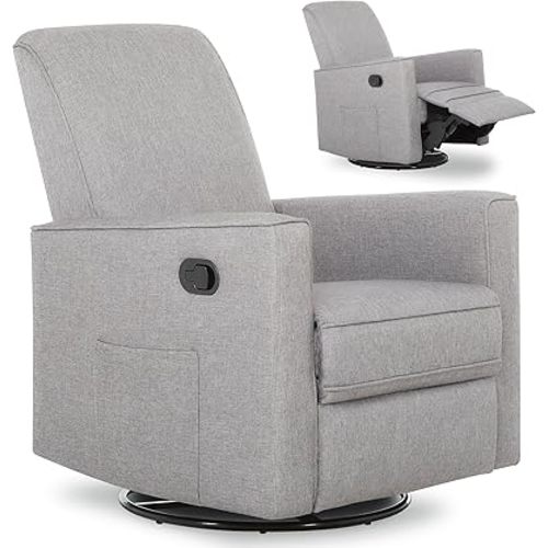 Evolur Raleigh Upholstered Manual Glider Recliner– Rocking & 360° Swivel with Smooth Glide – Greenguard Gold & FSC Certified – Modern Nursery and Living Room Chair in Light Grey
