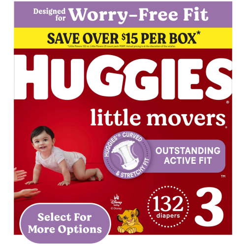 Huggies Little Movers Baby Diapers, Size 3 (16-28 lbs), 132 Count (Select for More)
