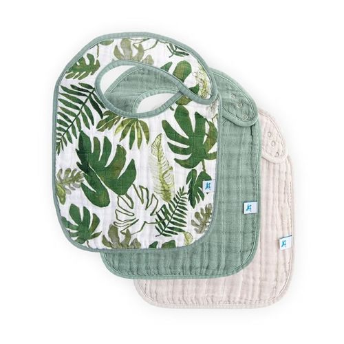 Little Unicorn Muslin Baby Bibs | Adjustable as Baby Grows | Soft Absorbent Muslin Fabric | For Eating, Drooling, Teething (Tropical Leaf)