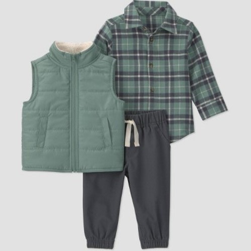 Carter's Just One You® Baby Boys' 3pc Plaid Vest Set - Green Newborn
