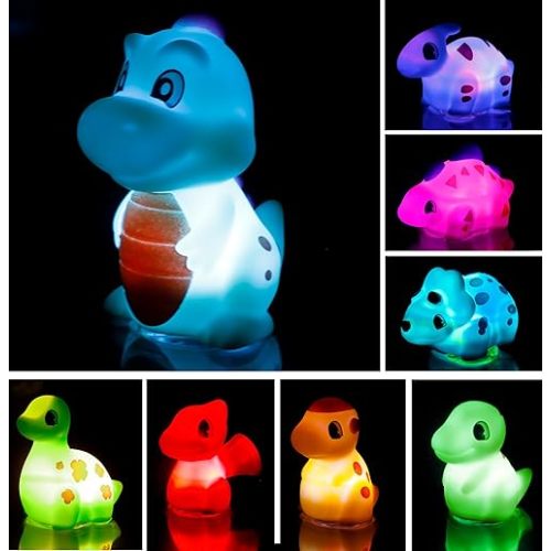8Pack Dinosaur Light up Bath Toy Set, Flashing Color Changing Light in Water, Floating Dino Bathtub Bathroom Tub Pool ShowerToy for Kid Toddler Christmas Boys Gifts