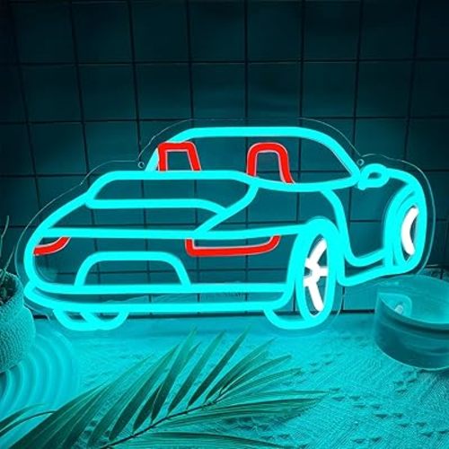 Racing Car Neon Sign, Car Neon Signs For Wall Decor, 15.8'' X 8.4'' USB Powered Car Neon Lights Signs, Dimmable Sports Car Neon Lights for Kids Bedroom Game Rooms Garages Man Cave Birthday Presents