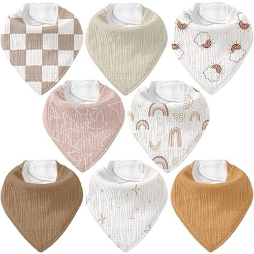 Muslin Baby Bibs 8 Pack, Baby Bandana Drool Bib for Drooling and Teething, Cotton Soft Absorbent for Girls Boys Good Night