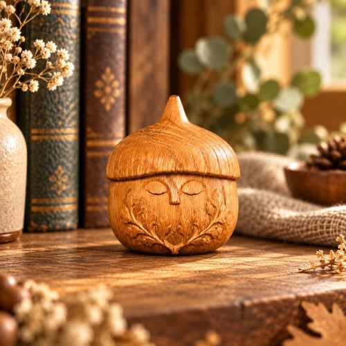 Wooden Acorn Guardian, Forest Spirit Figurine, Woodland Decor, Cottagecore Gift, Tiny Home Guardian, Nature Lover Gift