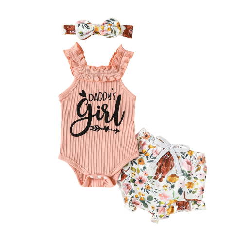 Daddy's Girl Baby Girl Outfits, Sleeveless Romper + Pants + Headband Set Summer 3Pcs Set Clothes