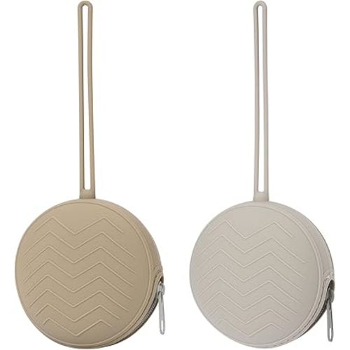 2-Pack Silicone Pacifier Holder Case - BPA-Free Pacifier Holder Pouch for Baby Boys & Girls- Portable & Dishwasher Safe Soother Container for On-The-Go Use (Sand/Light Grey)