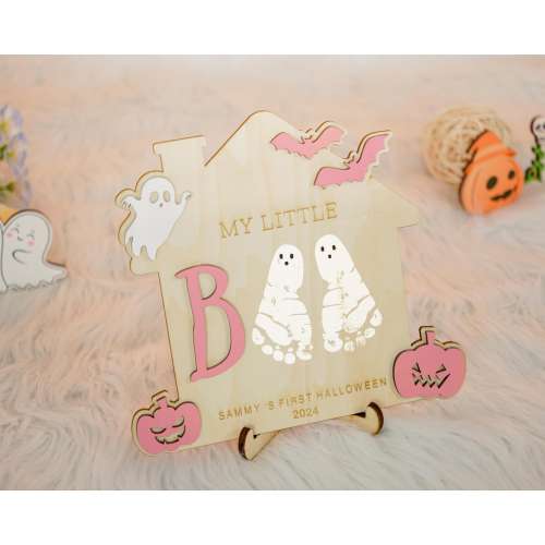Baby First Halloween Keepsake, DIY Halloween Footprint Art,New Baby Ornament,Gift For Mom, Halloween Kid Craft, My Little Boo Ornament