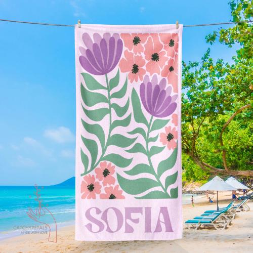 Personalized Retro Beach Towel with Name,Groovy Vibes Beach,Retro Floral Towel,Pool Towel,Bachelorette Party,Vacation Gift,Summer Trip Towel