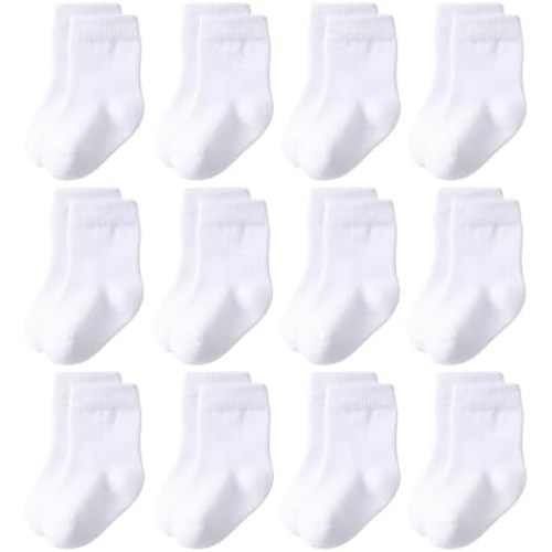 Baby Crew Socks 12-Pack Cotton Newborn Baby Boys Girls Socks 0-3T