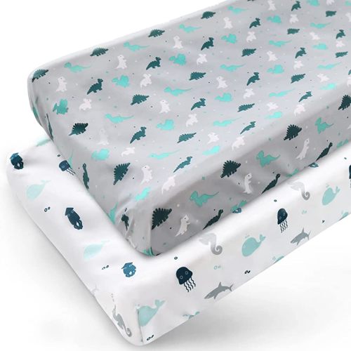 Changing Pad Cover for Boys 2 Pack, Comfy & Breathable Changing Table Cover for 32''x16" Changing Table Pads, Diaper Changing Pad Cover, Dinosaurs & Ocean