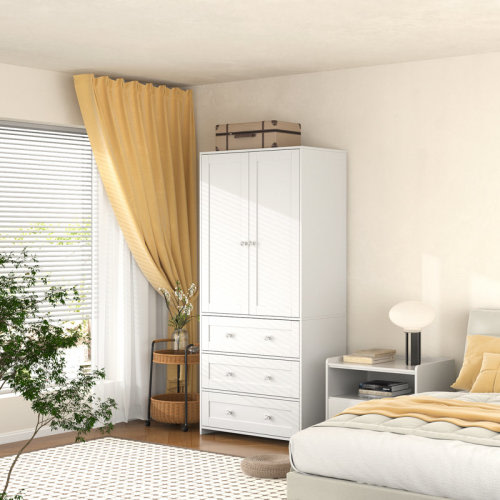 Latitude Run® 2-Door Sandrea With Mirror, Wardrobe Closet With 3 Drawers & Reviews | Wayfair
