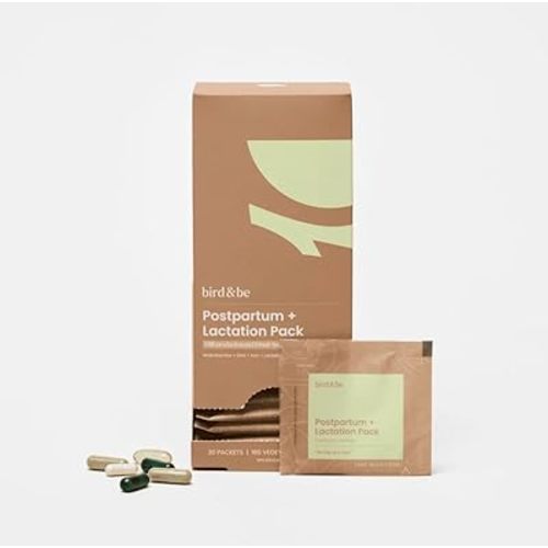 bird&be The Postpartum with Lactation Boost - Vitamins to Support Hormones, Recovery and Milk Supply for Chest/Breastfeeding - Includes DHA (Omega-3), Iron, Choline, B12-30-Day Supply