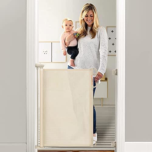 Momcozy Extra Wide Retractable Mesh Baby Gate | 33-Inch Tall, Extends to 71-Inch Wide, for Stairs, Doorways, Hallways, for Pet Dogs and Cats, Indoor/Outdoor Baby Gate