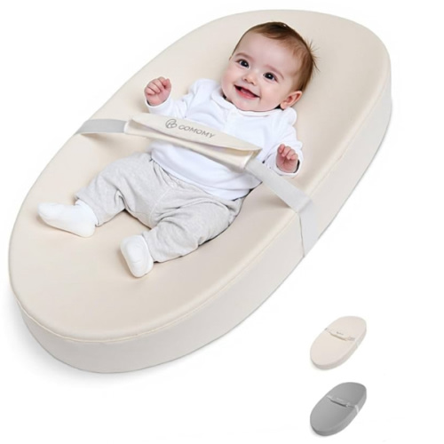 COMOMY Baby Changing Pad with Wipeable & Waterproof PU Cover, Contoured Diaper Changing Pad for Dresser with Non-Slip Safety Belt, Portable and Lightweight, Large Cushioned Foam, Creamy White