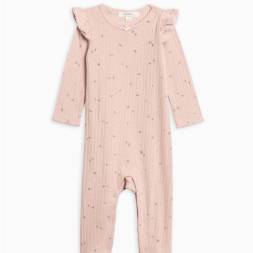 Addy Brushed Back Pointelle Flutter Sleeve Footed Romper