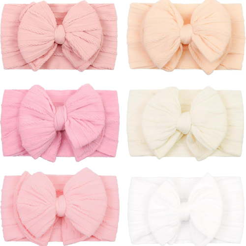 Dalrosia 6PCS Handmade Headbands with Double Bows Head Wrap Nylon Hair Accessories for Newborn Baby Girls Infant Toddlers Kids
