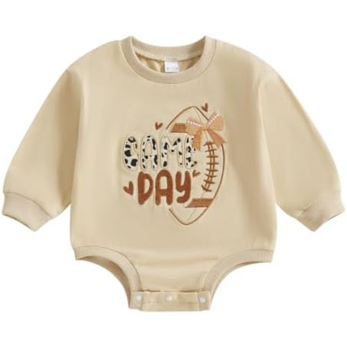 BemeyourBBs Newborn Baby Girl Football Clothes Bubble Romper Sweatshirt Romper Fall Cute One Piece Outfit