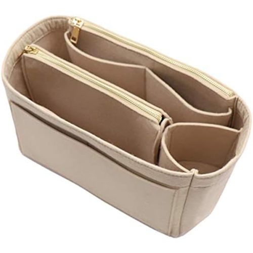 LEXSION Felt Purse Bag Organizer Insert with zipper Bag Tote Shaper Fit Speedy Neverful PM MM, 2-Beige, M
