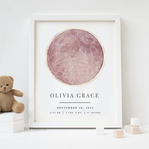 Custom Baby Print, Gift For New Parents , Newborn Star Map, Baby Star Map, Personalized Nursery Printable, Constellation Print, Moon Print