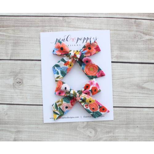 Floral Pigtail Bows, Toddler Pigtail Bow Set, Floral Hair Bows, Rifle Paper Co Bows, Flower Hair Bows, Floral Piggy Bows, Flower Print Bows