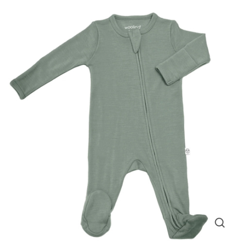 Footie Pajamas, Merino Wool, Sage