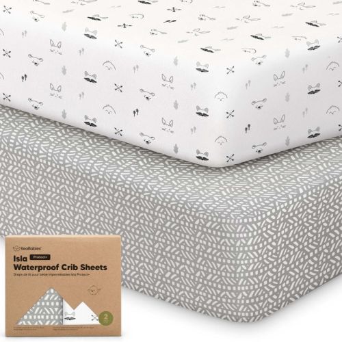 KeaBabies Isla Waterproof Crib Sheets for Boys, Girls, 2pk Baby Fitted Crib Sheet, Waterproof Crib Mattress Protector Sheets
