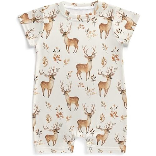 Vintage Deer Baby Romper Retro Trees Forest Newborn Summer Wildlife Animal Outfit Bodysuit Clothes