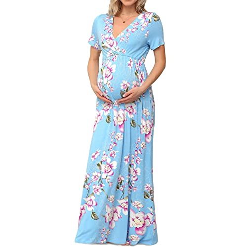 Xpenyo Maternity Maxi Dress Women Casual Wrap Long Baby Shower Pregnancy Dresses