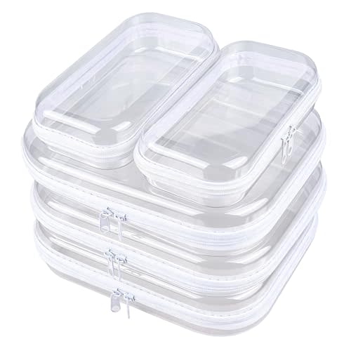 5-Pack Clear Hard Shell Zipper Case With Lids – 3 Large and 2 Small Clear Pencil Case, Stackable,Zipper Pouches Hard Shell for Cosmetics, Charging Cables, Sketch Supplies