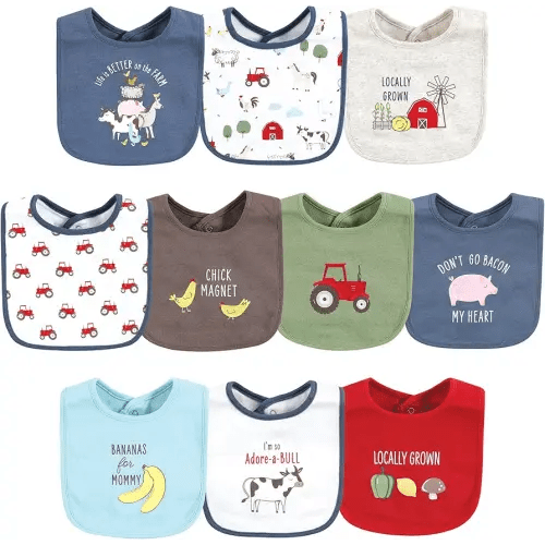 Hudson Baby Unisex Baby Cotton Bibs, Boy Farm Animals, One Size