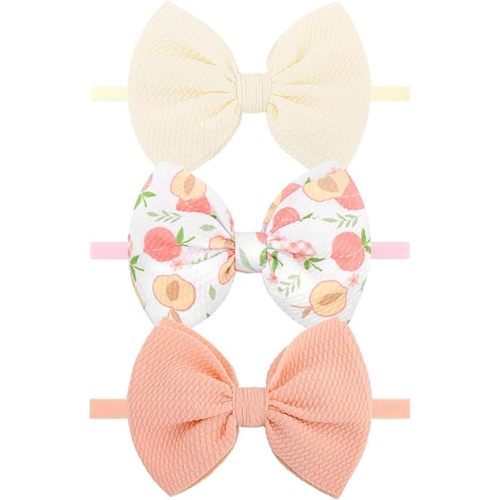 3PCS 4.5’’ Peach Baby Bow White Girls Headbands Pink Bows Newborn Hair Accessories Summer Outfits for Infant Toddler Girl Clothes