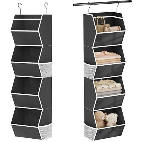 Hanging Closet Organizer Bins for Closet Organization Storage 4 Shelf Black
