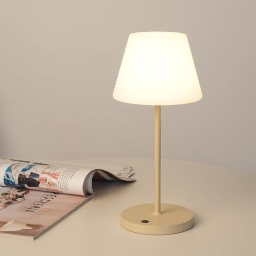 Outdoor Battery Operated Table Lamp Waterproof, 4000mAh Cordless Table Lamp Rechargeable, Touch Dimmable Desk Lamp, LED Night Light for Patio Camping Restaurant Home (Wood Grain, 9.6in)
