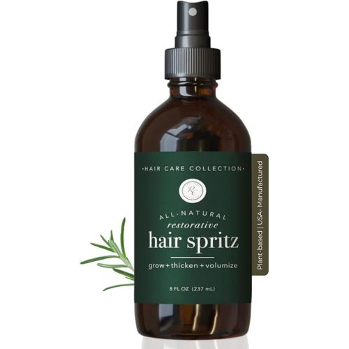 Rowe Casa Organics Natural Restorative Hair Spritz with Witch Hazel & Therapeutic Essential Oils, Hand-Crafted Hair Volumizer, Thickener, & Growth Booster, 8 Fl. Oz.