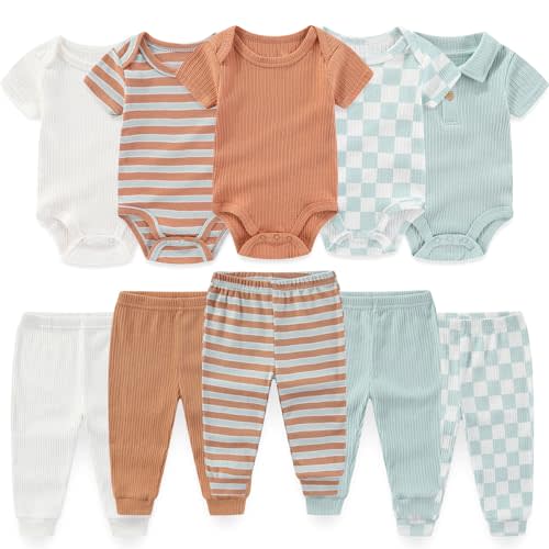 falianni Baby Boy Girl 10 Piece Combined Type Clothing Set Cotton Baby Bodysuits and Pants Set Home Outdoor Infant Clothes