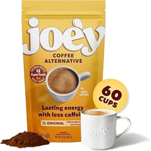 Joey Mushroom Coffee Alternative with Cacao Dandelion Root, and Chicory, Instant Mushroom Coffee Substitute with Superfoods, Vegan Gluten-Free Energy Drink for Focus and Calm, 60 Servings