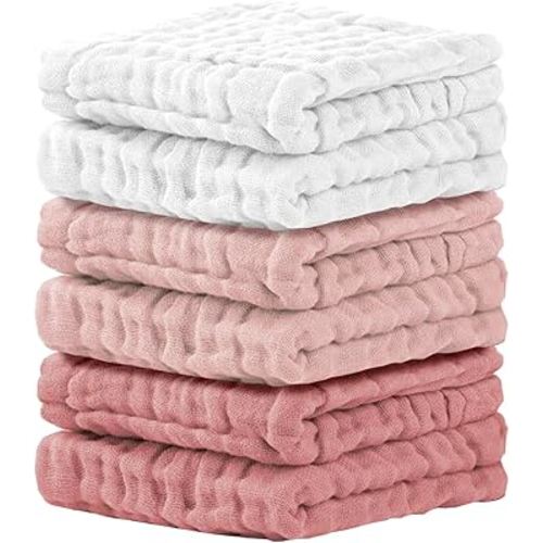 Cuddle Campus Baby Washcloths 6 Packs, Muslin Washcloths Baby,Cotton Burp Cloths, Extra Absorbent and Soft Wash Clothes for Newborns, 12x12 Inches