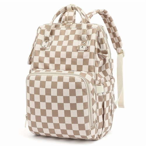 Baby Diaper Bag Backpack for Mom, Large Capacity Travel Nappy Bag for Boys & Girls with Stroller Straps (Corduroy Checkered Brown)