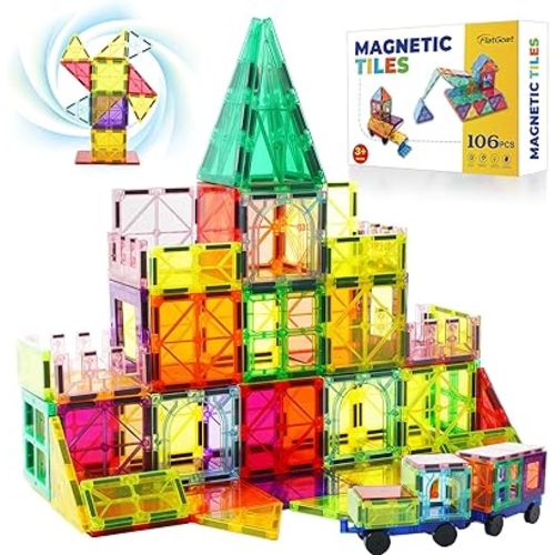 Magnetic Tiles 106 Piece Set, Magnet Building Blocks for Kids Toddlers, STEM Construction Toys with Gift Box for Ages 3 4 5 6 7 8+ Year Old Boys Girls