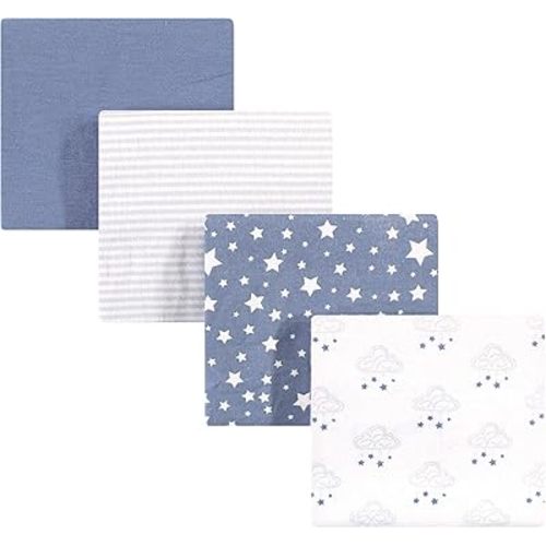 Hudson Baby Unisex Baby Cotton Flannel Receiving Blankets, Cloud Mobile Blue, One Size