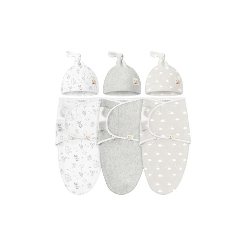 3-Pack Soothe Swaddle Wraps with Knot Hats, Medium